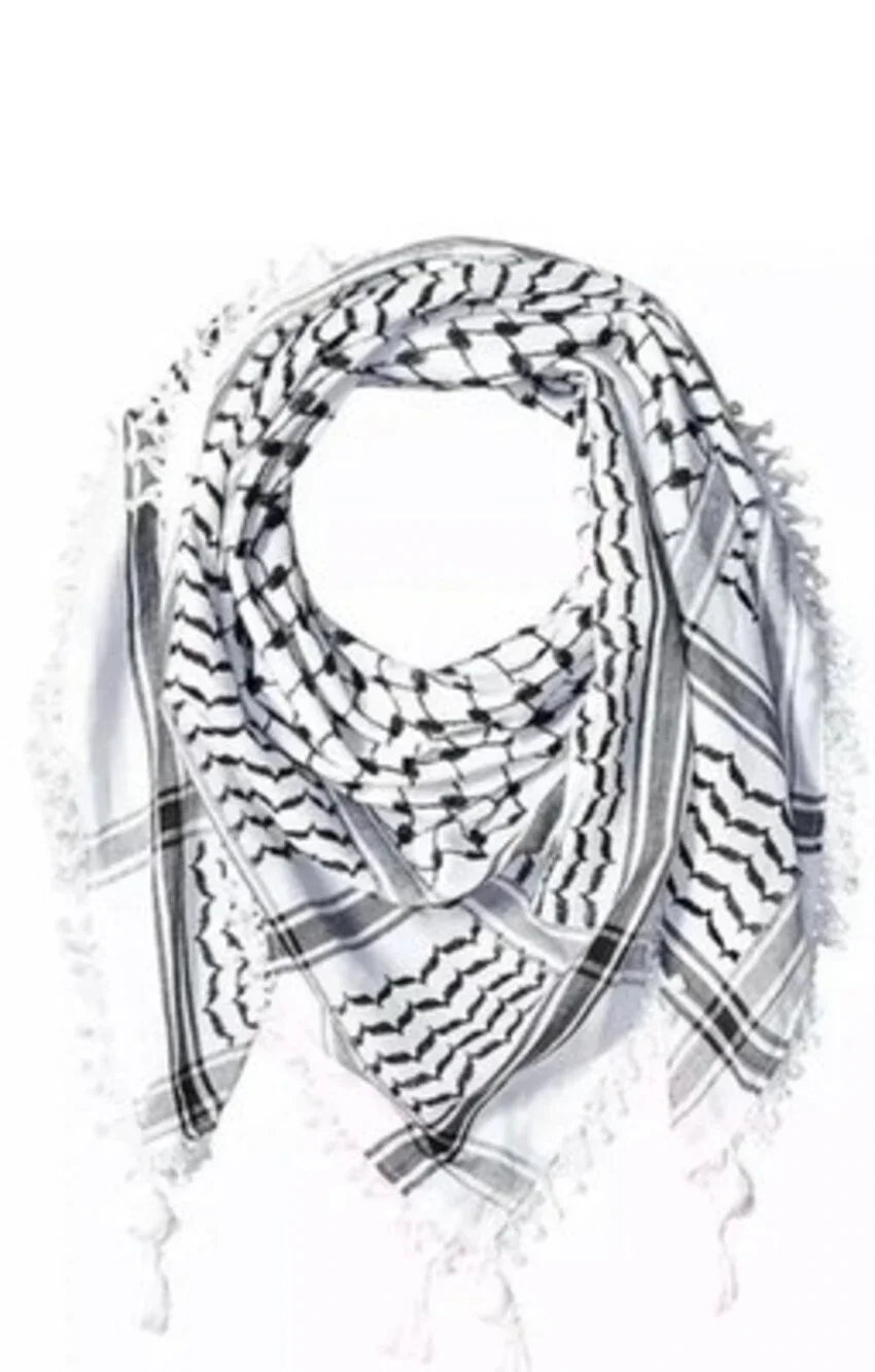Keffiyeh (Palestinian Seller) White & Black Thick fringes and long Tassels
